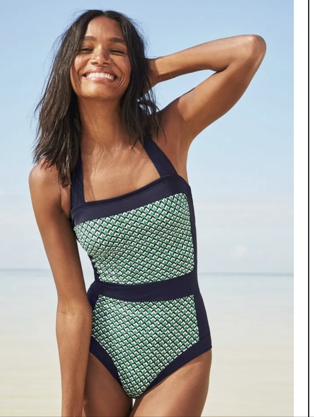 Boden Santorini  Navy & Green Geometric One-Piece Swimsuit Sz.6 - Picture 2 of 7